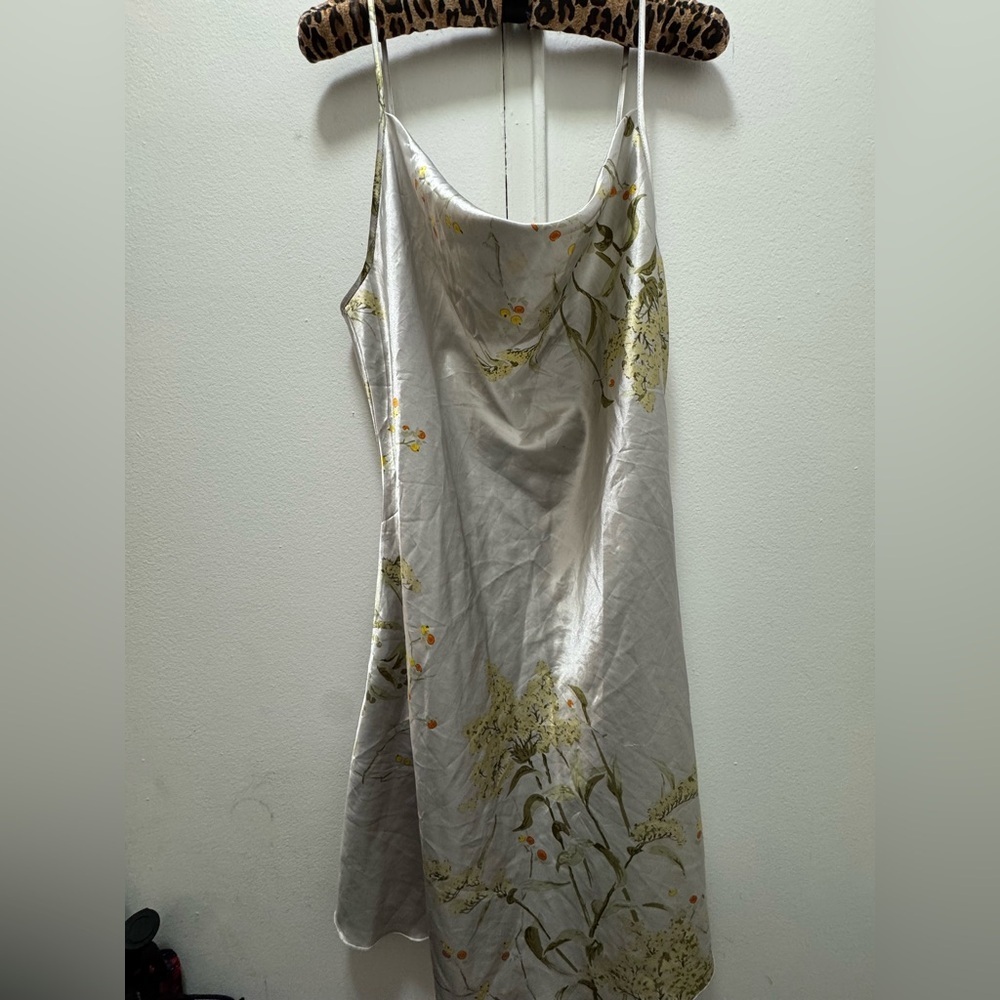 Floral Satin Cowl Neck Slip Dress XL Silver - Picture 7 of 7